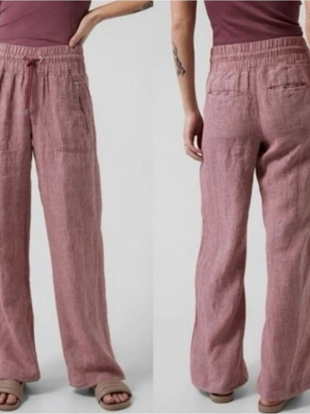 Athleta Cabo Linen Wide Leg Pants Sz 6